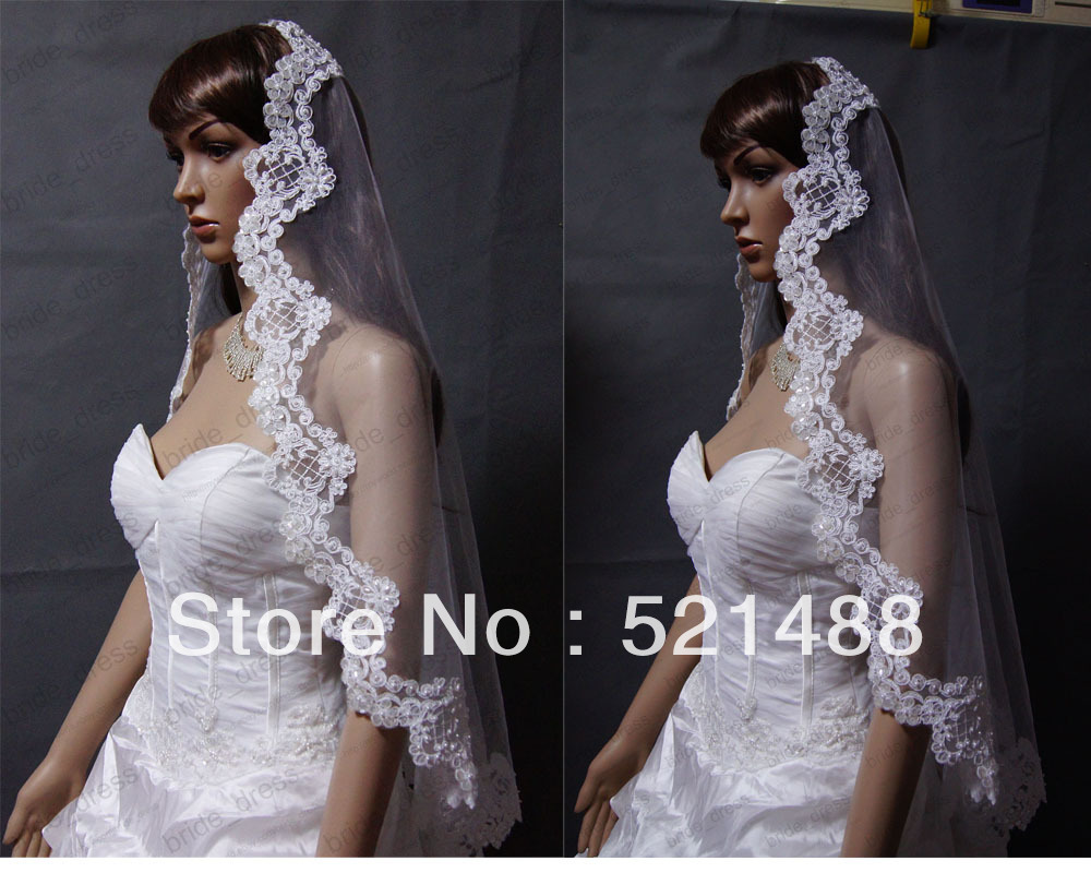1 layer lvory elbow beads Alencon lace Mantilla Veils Wedding bride accessories veils XSG061