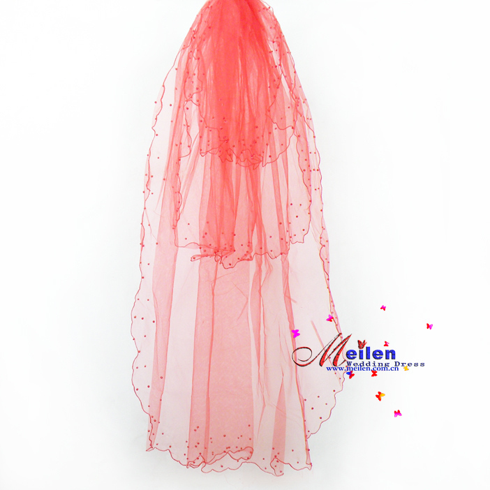 1 meters 5 red bridal veil wedding dress veil 3 beading veil soft network veil 0180