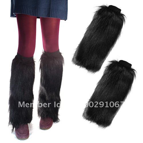 1 Pair Fashion Women Ladies Black Fluffy Faux Fur Muffs Lower Ankle Leg Winter Warmer Shoes Boot Sleeve Cover