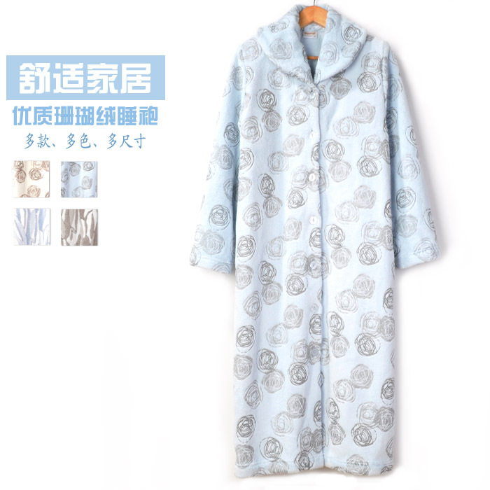 1 pc Comfortable home coral fleece robe female bathrobe autumn and winter spring long-sleeve jacquard robe button