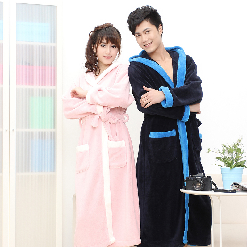 1 pc Spring and autumn winter coral fleece robe lovers sleepwear long-sleeve thickening male women's bathrobes