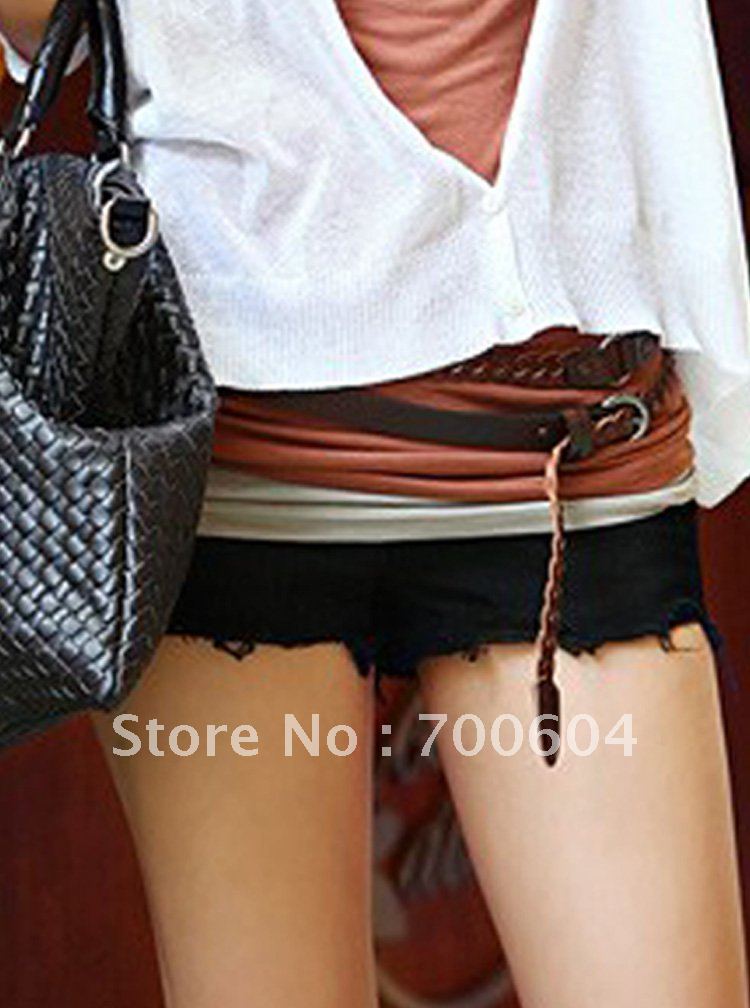 1 pcs MOQ Free shipping,Fashion Ladies' Belt Double buclkles Slim Knitted Leather Waistband