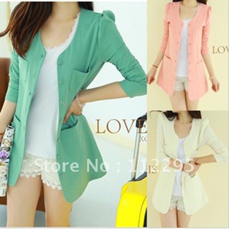 (1 PCS) yellow green pink / 2012 autumn outfit han2 ban3 temperament round collar cultivate one's morality medium style jacket