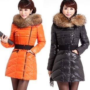 1 Piece Free Shipping Winter Large Fur Collar Thickening Down Coat Ladies Long Hooded Jacket Outwear,4 Colors,4 Size,FWO10104