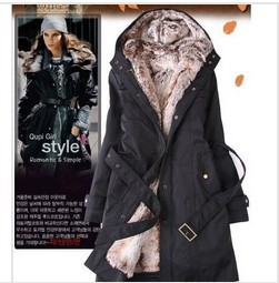 1 Piece Free Shipping,Winter Women's Fur Hoodies Coat,Faux Fur Lining Jacket Detachable,3 Colors,6 Size,1.3Kg/Piece,