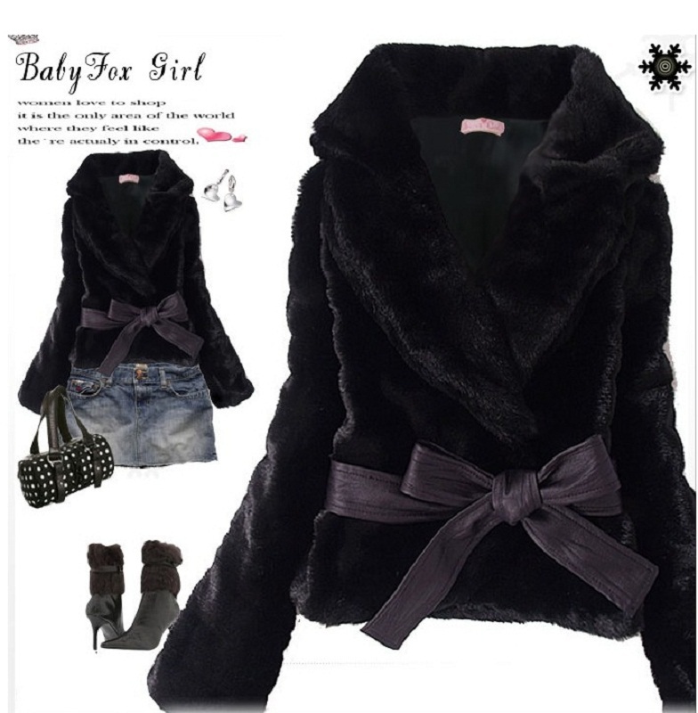 1 Piece Free Shipping Women Korean Style Short Belted Faux Fur Rabbit Hair Coat,Free Size,Black/Beige/Gray Colors,FWO101010