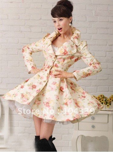 1 Piece  Women roses 360 degree skirt princess coat