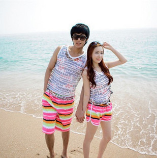 1 set fashion colored drawing lovers beach pants shorts 2012 marriage