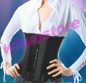 1 set free shipping Black Sexy  Satin Waist Cincher underbust Corset Bustier G-String Lingerie S-XL