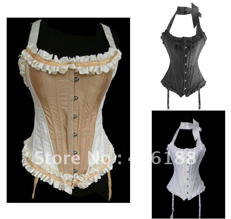 1 set free shipping !!Elegant Ivory Beige Full Steel Strap Boned Corset Bustier Top Lace up Overbust  wholesale retail S-XL