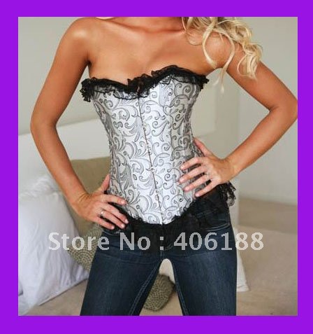 1 set free shipping !! Sexy corset,  embroidered corset, lingerie, silver flowers boned corset