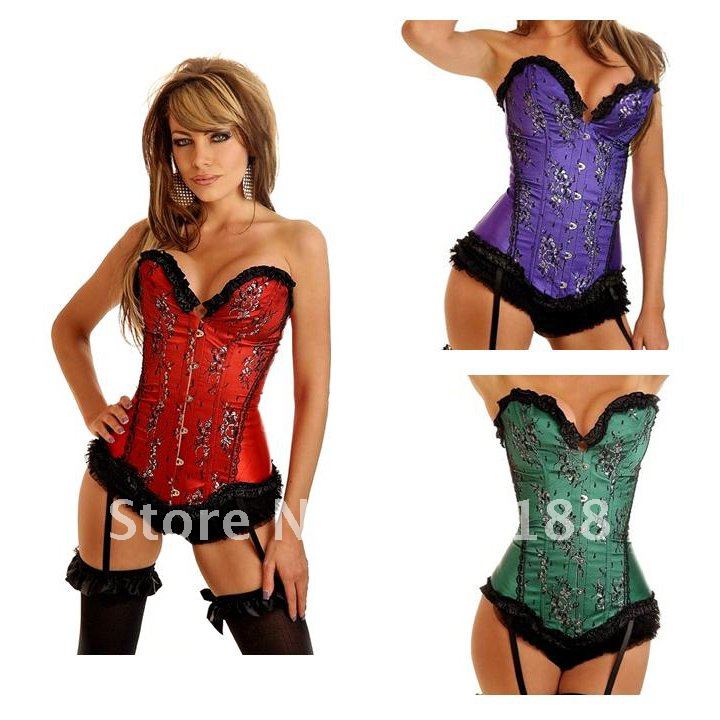 1 set free shipping !! Sexy corset, Sexy Satin boned CORSET Bustier purple green red S-XL