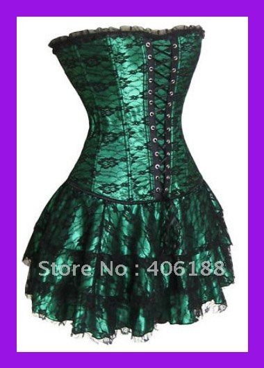 1 set free shipping !! Sexy corset, Sexy Satin boned CORSET Bustier with skirt green
