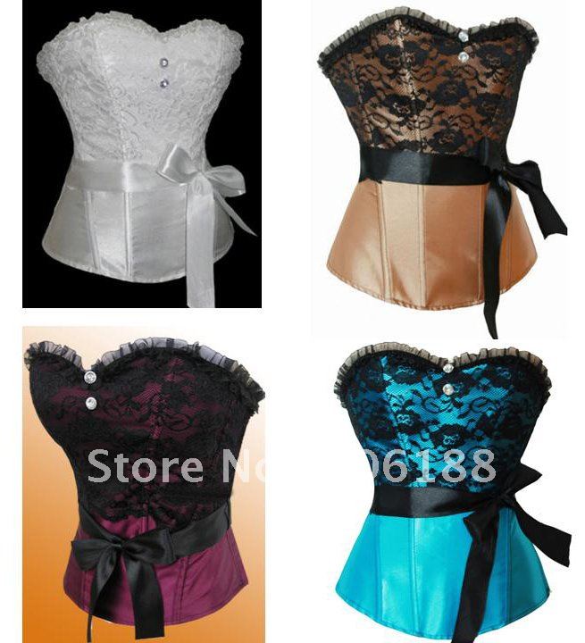 1 set free shipping !!Sexy Lace up Overlay Boned Corset Bustier Top G-String Costume Parties  wholesale retail S-XL
