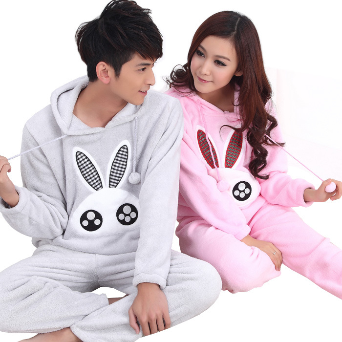 1 set lovers sleepwear autumn and winter coral fleece thickening set lounge long-sleeve