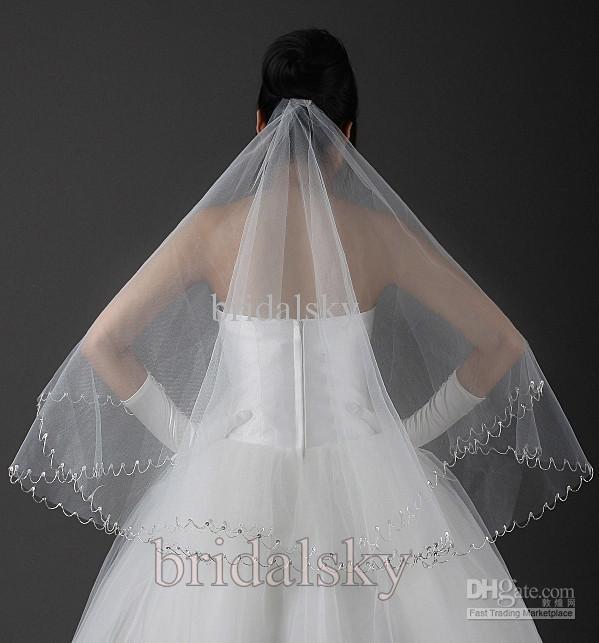 1-T One-Layer Beading Fingertip Bridal Veils Wedding Veil