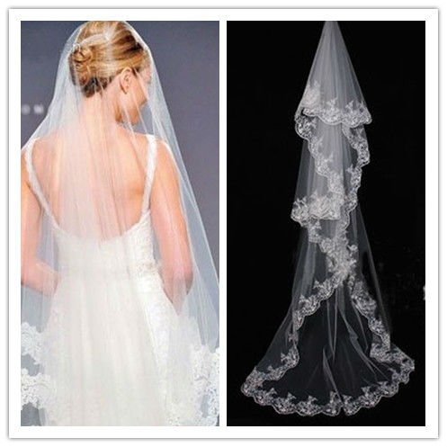 1 Tier 1T White Cathedral Wedding Bridal Veil Length 79 inches Free Shipping