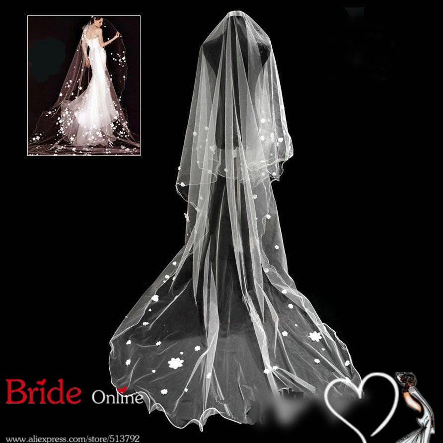 1 Tier Tulle Pencil Edge Waltz Wedding Veil With Appliqued Flower Heart Tulle Wedding Veil White Ivory In Stock