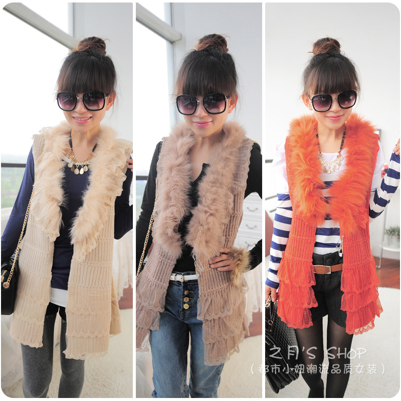 10.10 2012 patchwork fur lace all-match sweater vest female hyz3293