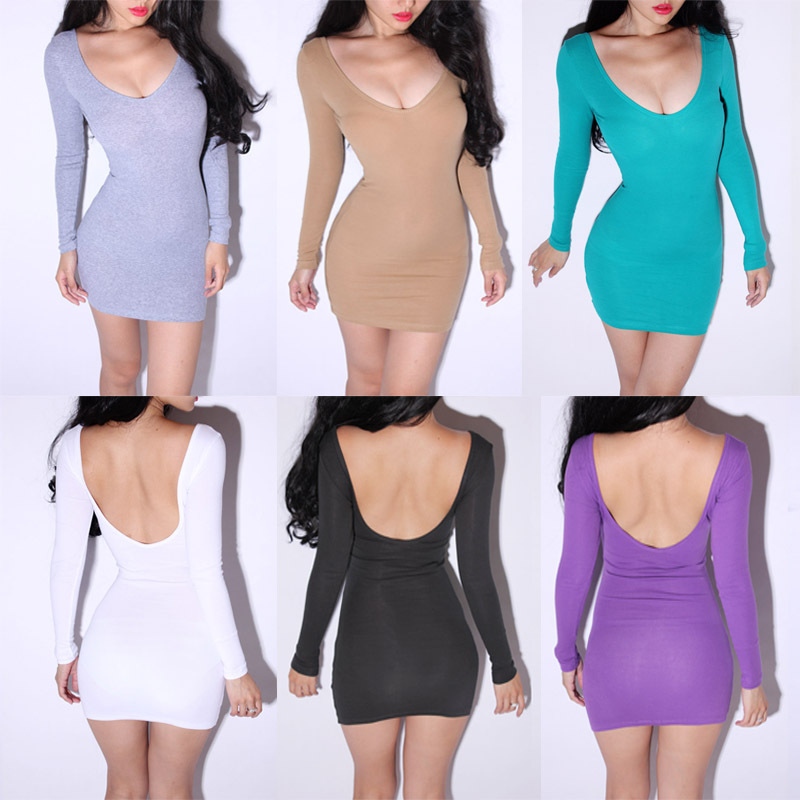 10 2012 fashion aa neon color deep V-neck low-cut racerback long-sleeve slinky one-piece dress basic