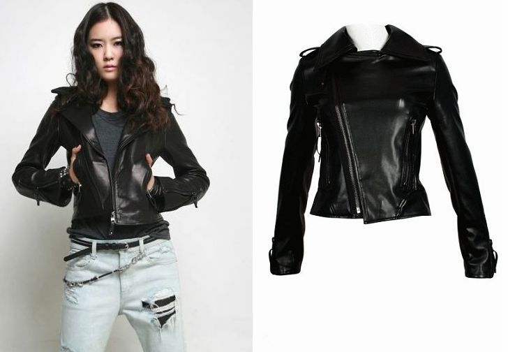 10 autumn and winter motorcycle version of the suit collar leather clothing small leather clothing oblique zipper short women's
