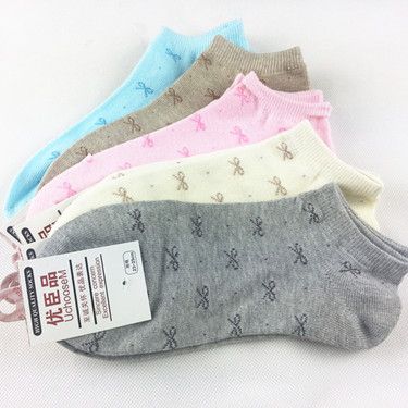 10 double bow female sock slippers cotton 100% cotton socks sock sweat absorbing invisible breathable shallow mouth
