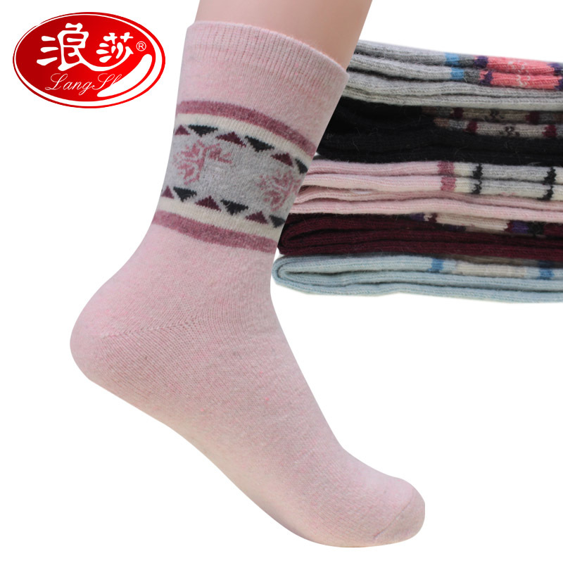 10 double LANGSHA socks autumn and winter soft rabbit wool women's thick sock