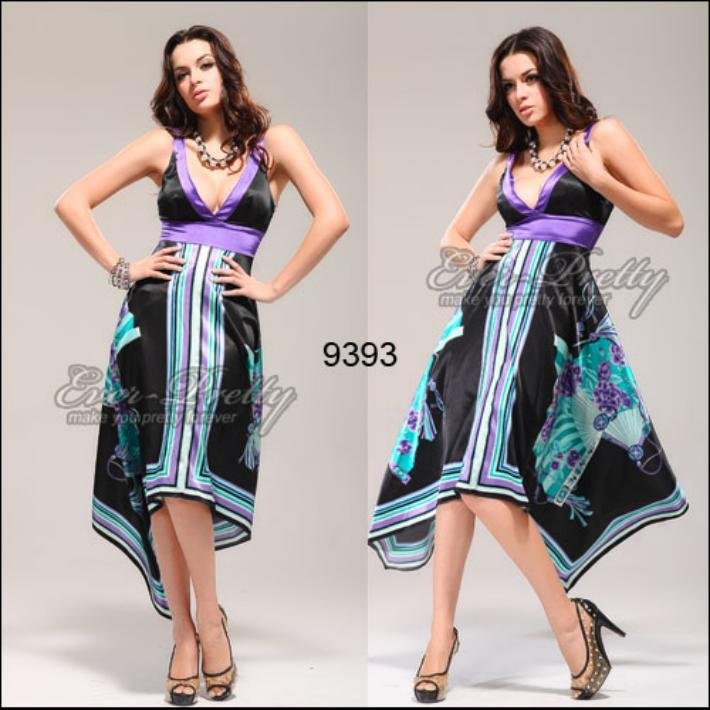 $10 off per $100 09393PP Free Shipping Sexy Fashion Gown Purple Black Floral V-neck Evening Dress