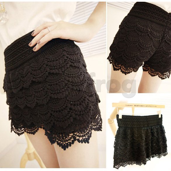 $10 off per $100 order+ New Women Safety Pants Short Skirt 4 Layer Hollow Knitted Lace Tiered Fashion