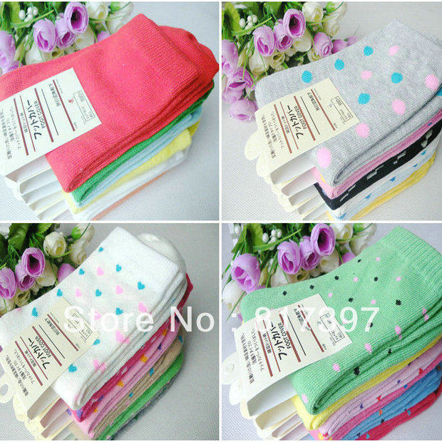 10 pair love 100% cotton socks candy color women's knee-high socks 100% cotton socks