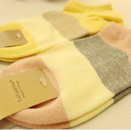 10 Pairs/lot A051 Women & Men summer candy color stripe 100% cotton socks invisible sock slippers,Free Shipping!