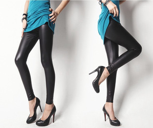 10 PCS,Spring and autumn Women PU matt faux leather legging ankle length trousers pants