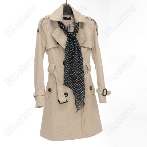 10 Pcs Wholesale Women's Military Style Double-breasted Long Trench Coat  Outwear M-XXL With Scarf Good Gifts
