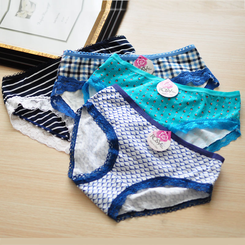 10 pieces / a lot Female briefs lovely lace panties sexy low-waist underwear candy cotton batiste and ICE COTTON  free size