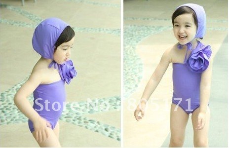 10 sets baby girls swimwear bather bikini swimsuit flower swimming costume children swimming dress 3 color free shipping  #16