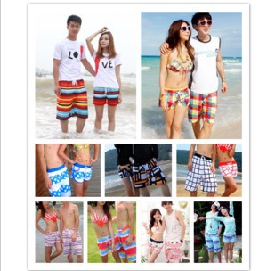10 SETS+ High quality 2013 Lovers beach pants blue flower fashion Board shorts for Men Women 2Pcs/sets