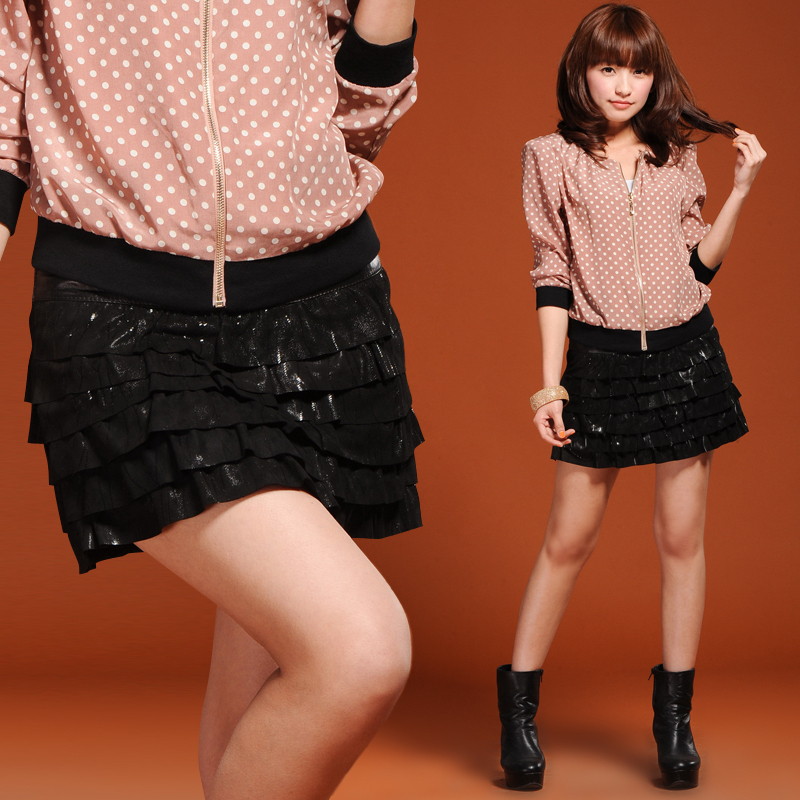 100%- 100f1 cute all-match sheep genuine leather cascading skirt leather skirt g2028 women fashion clothing free shipping