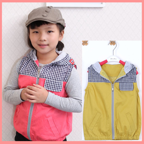 100-140cm 3802s children's clothing 2012 autumn female child with a hood color vest 5 diffrent sizes/lot each color