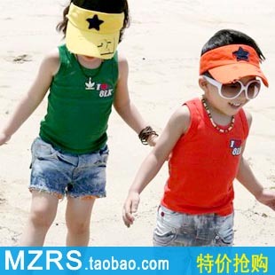 100% children's cotton clothing child vest boys clothing girls clothing t shirt sleeveless T-shirt 2012 summer