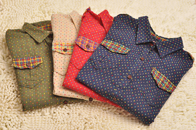 100 clothing vintage all-match polka dot shirt wadded jacket basic shirt turn-down collar 100% cotton shirt