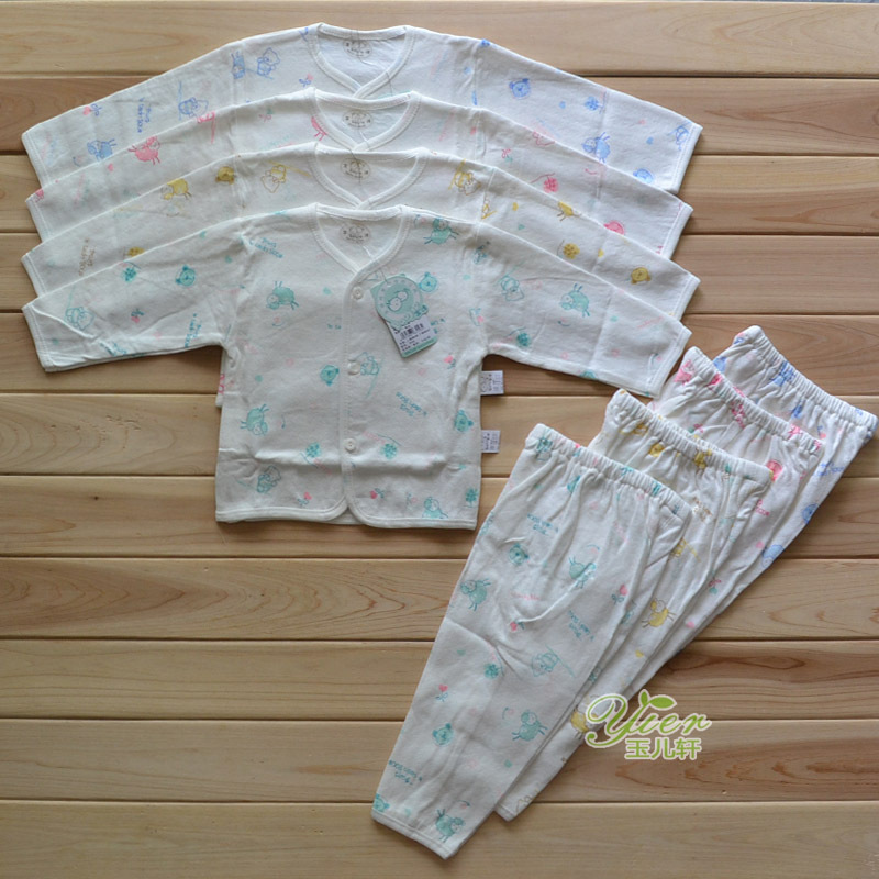100% cotton before open buckle peach child autumn and winter sleepwear underwear set big