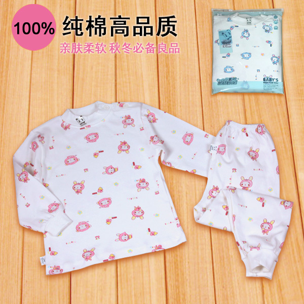100% cotton child spring and autumn underwear set male female child baby long johns long johns set