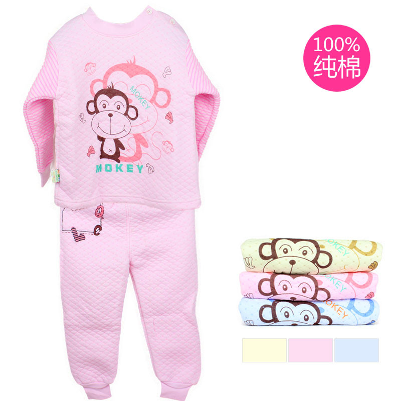 100% cotton child thermal underwear set baby thickening autumn and winter sleepwear male Women