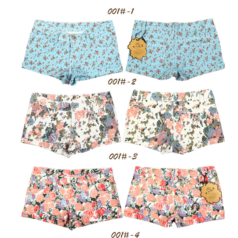 100% cotton denim 2013 spring and summer sweet women's plus size vintage low-waist print shorts