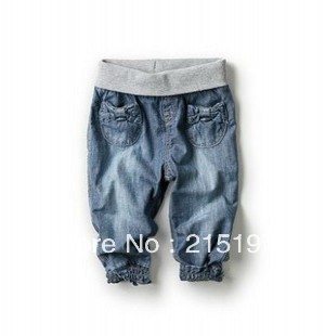 100%cotton elastic waist brand girls' fashion denim jeans with elastic leg bottom