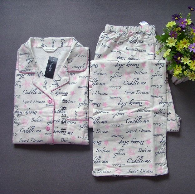 100% cotton flannelet women's sleepwear twinset women's 100% cotton flannel lounge