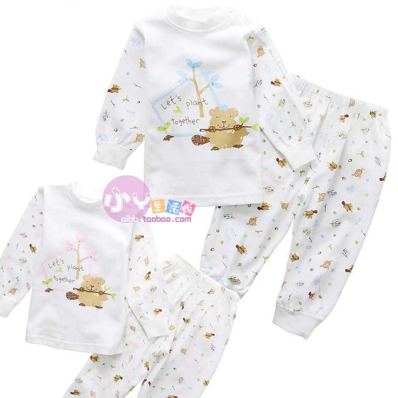 100% cotton infant underwear set child underwear cotton sweater autumn and winter sleepwear 1954