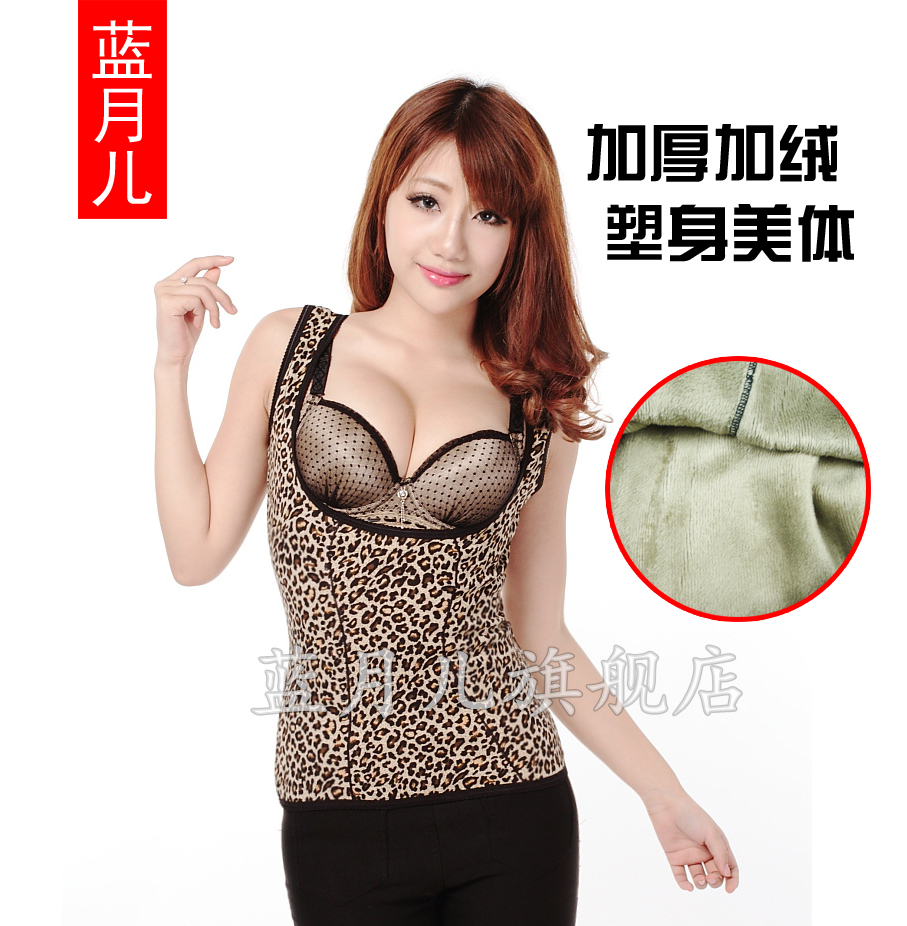 100% cotton leopard print solid color thermal vest female o-neck upperwear plus velvet thickening underwear basic top