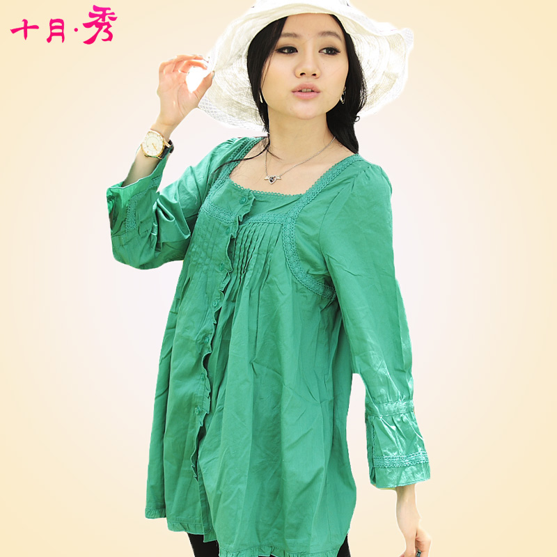 100% cotton maternity clothing maternity fashion pleated long-sleeve shirt y5238