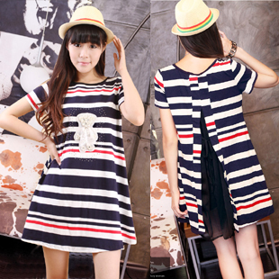 100% cotton maternity clothing summer stripe maternity t-shirt short-sleeve loose maternity top a2